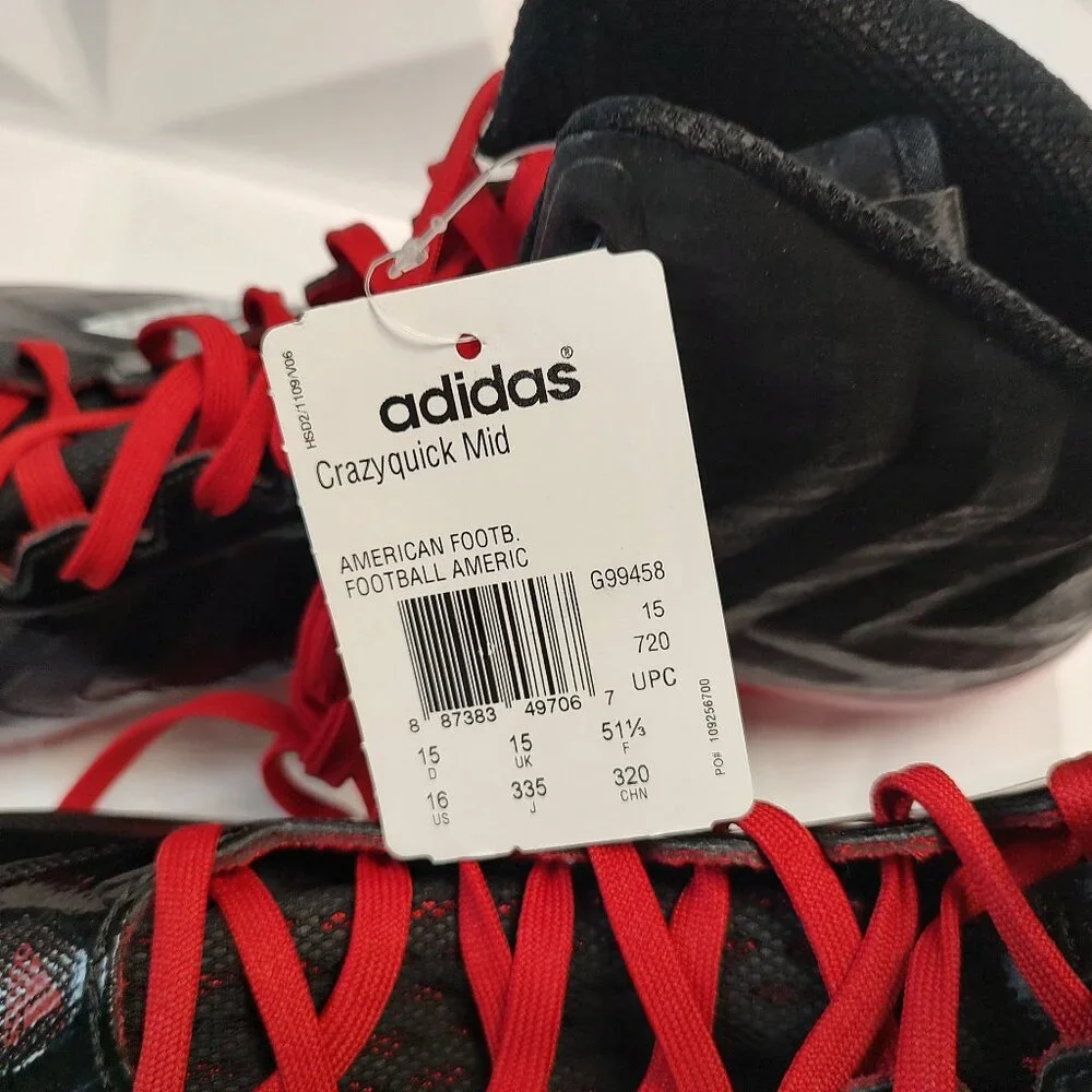 Adidas Mens Football Cleats 16 Black Red Shoe Lacrosse Crazyquick Mid Top - Picture 10 of 10